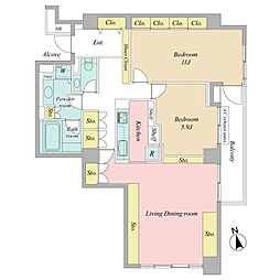 クリスタルコート鳥居坂 2LDKの間取図画像