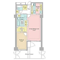麻布台パークハウス 1LDKの間取図画像