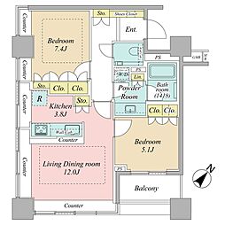 ザ・ヒルトップタワー高輪台 2LDKの間取図画像