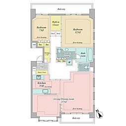 エルコモド元麻布 2LDKの間取図画像