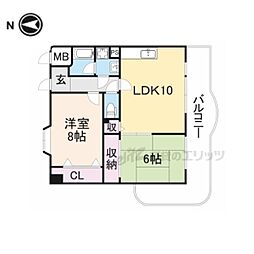 フローリッシュ北田 2LDKの間取図画像