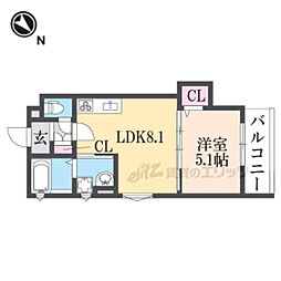 クリエオーレ吉田 1LDKの間取図画像