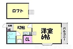 パルティウム関空 1Kの間取図画像