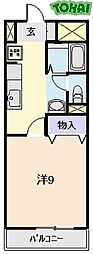 パレドールＫｏｎｉｓｈｉ 4階1Kの間取り