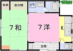 長谷川住宅2 1階2Kの間取り