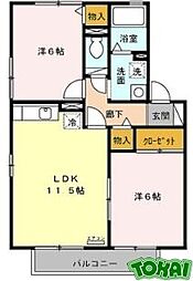 シャトーB 2LDKの間取図画像