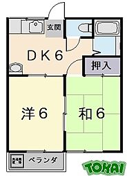 サザンハイツパート2 2DKの間取図画像