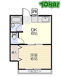 青雲ハイツパート1 1DKの間取図画像