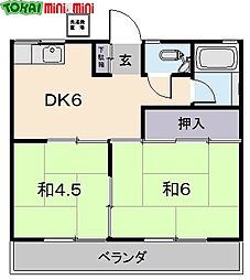 ちづる荘 2階2DKの間取り