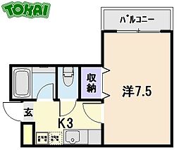 レスポール2 1Kの間取図画像