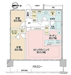 アーバンドックパークシティ豊洲タワーA 2LDKの間取図画像