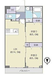 ベイクレストタワー 2LDKの間取図画像