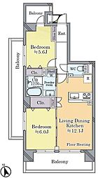 クレストフォルム田町ベイフロントスクエア 2LDKの間取図画像