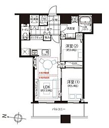 勝どきザ・タワー 2LDKの間取図画像