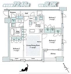 インプレスト東京八丁堀ル・サンク 3LDKの間取図画像