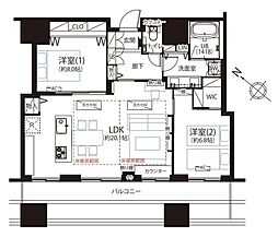 キャピタルゲートプレイスザ・タワー 2LDKの間取図画像