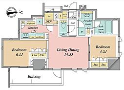 ザ・パークハウス三田タワー 2LDKの間取図画像
