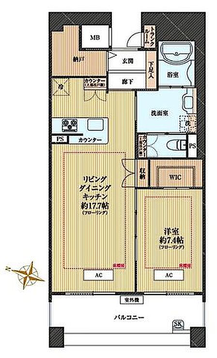 7階部分のバルコニー南西向きで日当り・通風・眺望良好。内装リフォーム済のキレイなお部屋です。