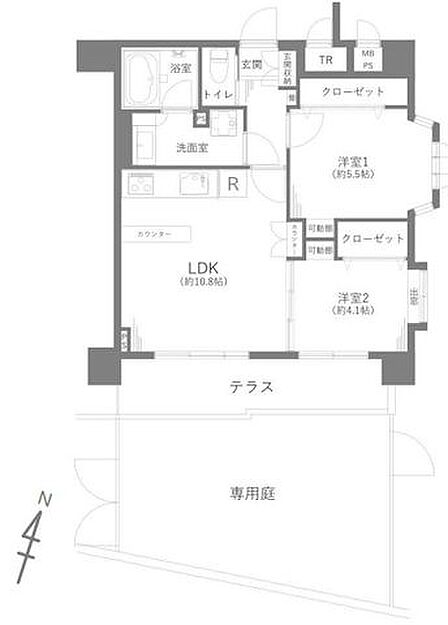 動線良い階下なし住戸の2LDK。南東角部屋＋25m2の専用庭付き。リフォーム済みの綺麗なお部屋です。