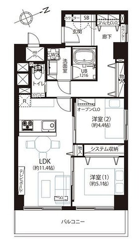 会話をしながらお料理が楽しめる人気の対面式キッチン。各所に収納を設けており荷物が多い方も安心です。