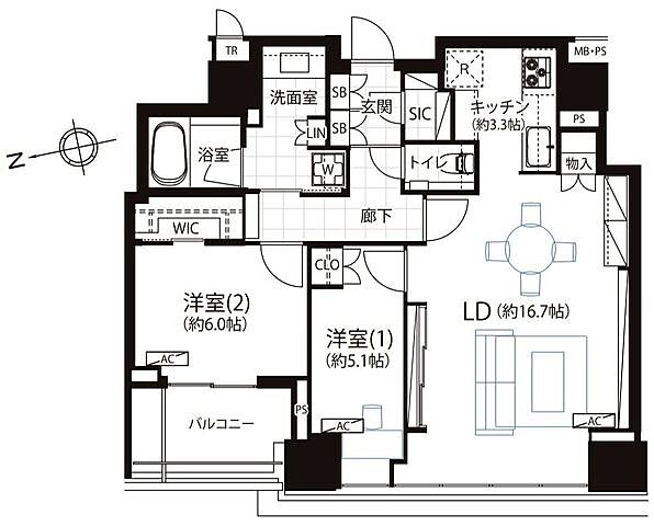 間取り クラッシィタワー新宿御苑 17階/1703