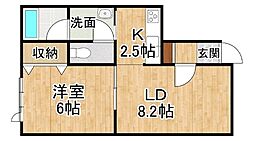 ベルモント 1LDKの間取図画像