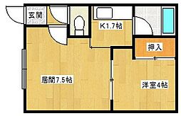 セントラルガーデン10-B 1DKの間取図画像