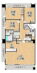パシフィック西6条イーストウィング 3LDKの間取図画像