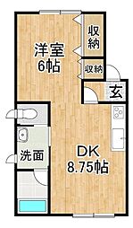 ホワイトハウス 1DKの間取図画像