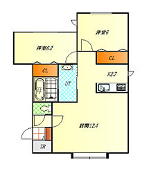 オーベル11条B 2LDKの間取図画像