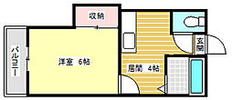 クレス東2条 1DKの間取図画像