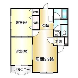 プリオールヴァンベール1 2LDKの間取図画像