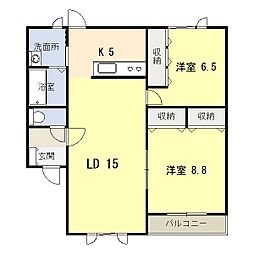 バップバーレンN館 2LDKの間取図画像