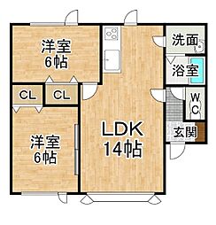 コーポしず 2LDKの間取図画像