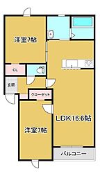 仮称)西16南6アパート 2LDKの間取図画像