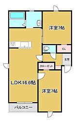 仮称)西16南6アパート 2LDKの間取図画像