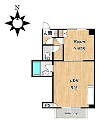 第3日東ビルウエストハイツ 1DKの間取図画像