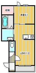 フォンテーヌ弥生2 1LDKの間取図画像
