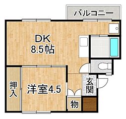 ビレッジハウス帯広1 1DKの間取図画像