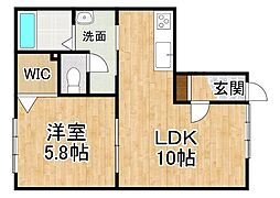 プードリエサクラ2 1LDKの間取図画像