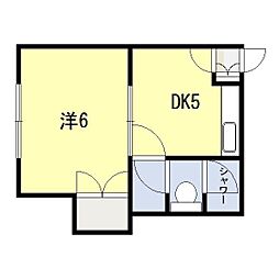 キートス西4条 1DKの間取図画像