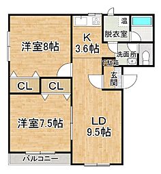 あかつきニュータウンC 2LDKの間取図画像