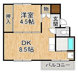 ビレッジハウス帯広1 1DKの間取図画像
