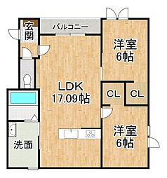 仮)新町マンション 2LDKの間取図画像