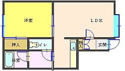 ラ・ポレールひばり野 1LDKの間取図画像