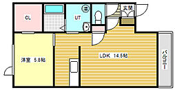 OaK10 1LDKの間取図画像