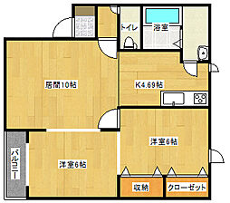 つちやパレスC 2LDKの間取図画像