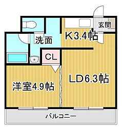ラ・ヴィレット 1DKの間取図画像