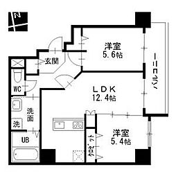 プライムコート 9階2LDKの間取り