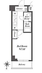 都営大江戸線 中井駅 徒歩2分の賃貸マンション 7階1Kの間取り